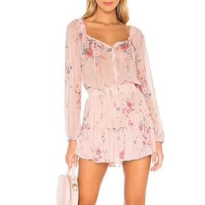 LoveShackFancy light pink floral popover dress size S